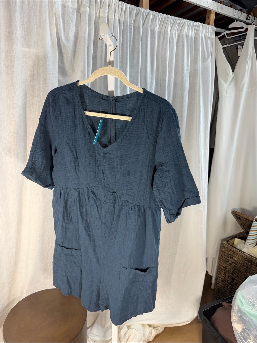 Cupshe Navy Blue Textured Zip Tunic Top